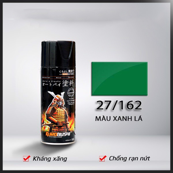 Sơn xịt SAMURAI Kurobushi - MÀU XANH LÁ 162 (400ml) chuyên dùng cho xe máy